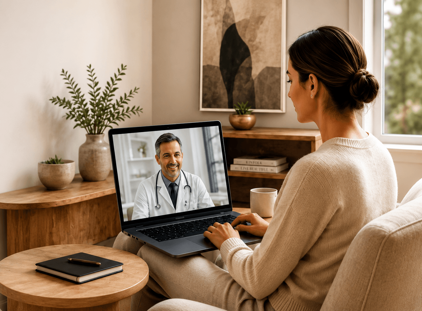 A patient on a Velora telemedicine visit with a physician