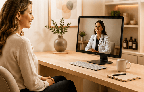 A patient on a Velora telemedicine follow-up visit